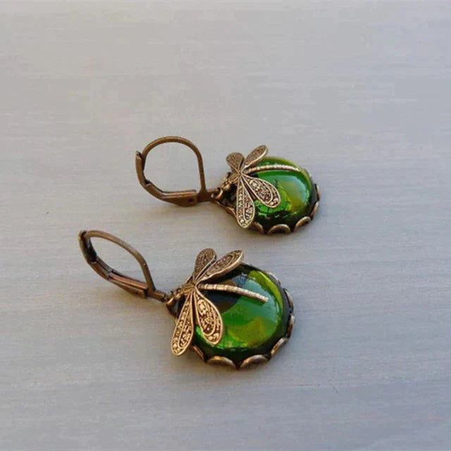 Spherical dragonfly earrings in antique gold