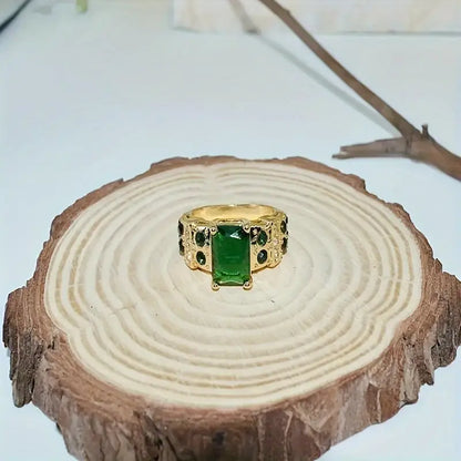 Gold Emerald Geometric Ring