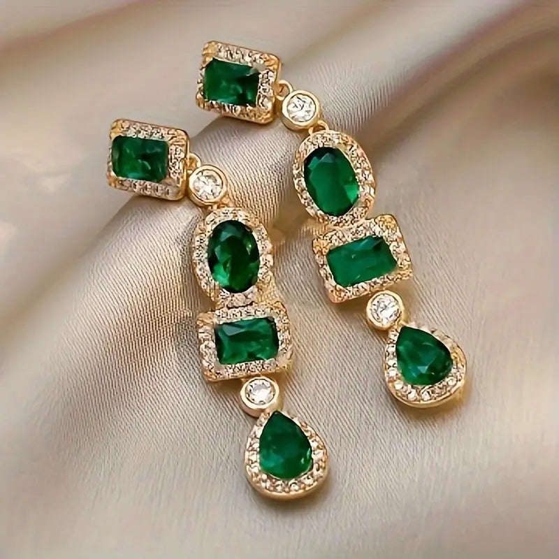 Gold Emerald Multi-Shape Drop Earrings
