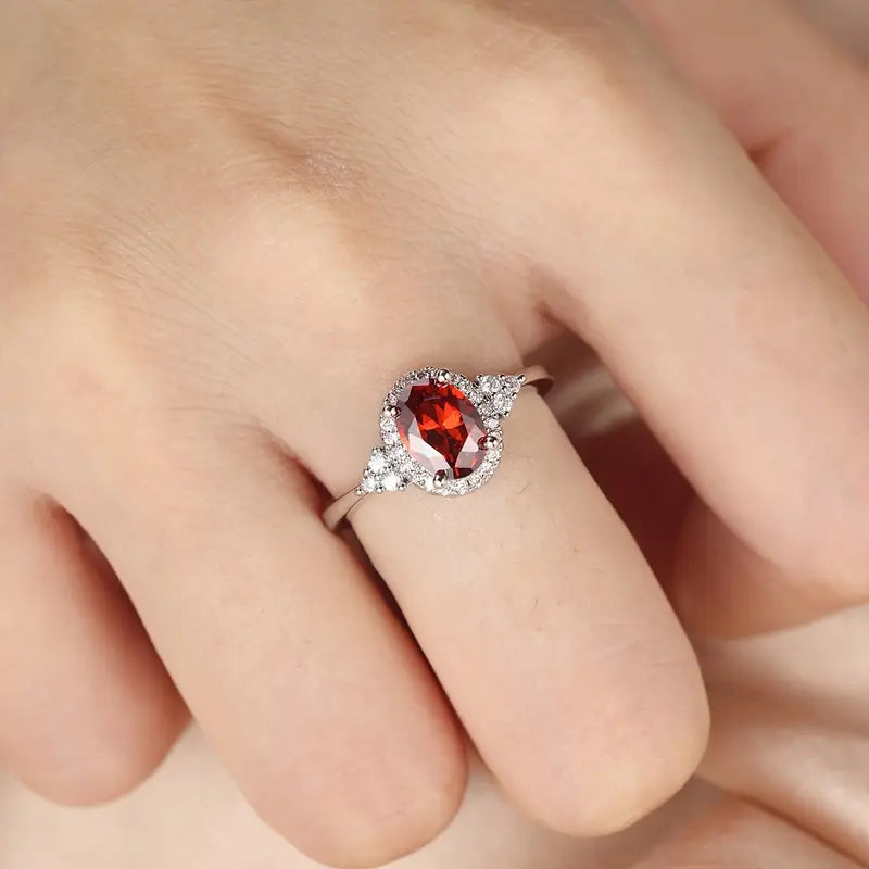 Silver Ruby Halo Ring