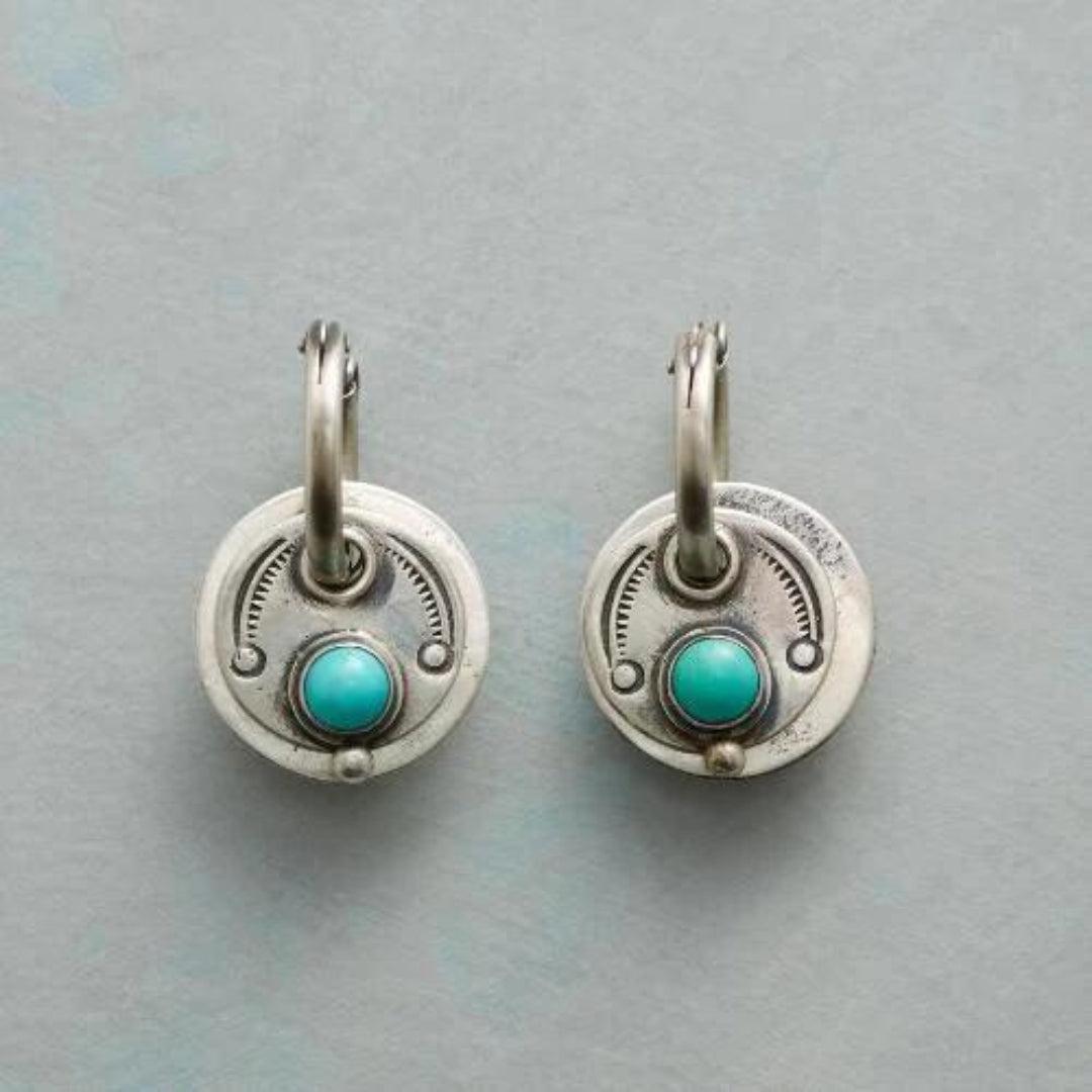 Boho earrings with turquoise stones in silver