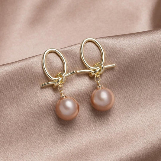 Gold Pearl Loop Earrings
