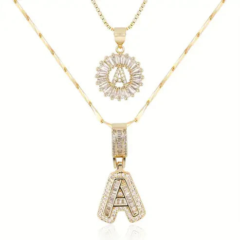 Pave letter initial necklace set