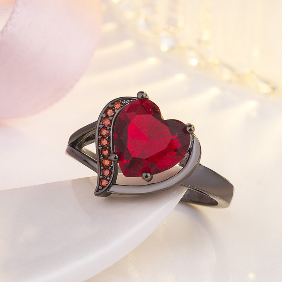 Silver Ruby Heart Ring