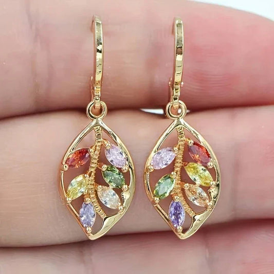 Vintage Multicolor Crystal Leaf Earrings