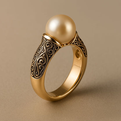 Gold Filigree Pearl Ring